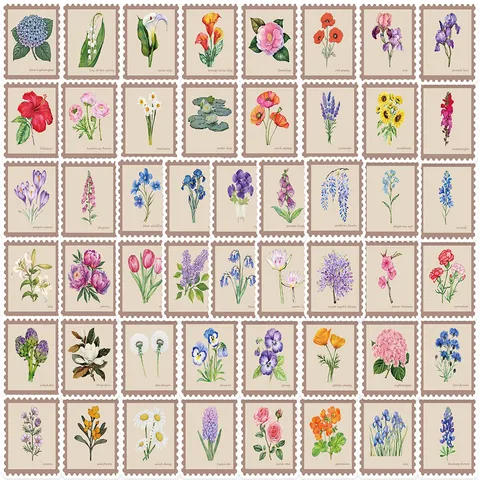 Vintage Blumen Wasserdichte Aufkleber Botanische Briefmarken Abziehbilder Für Laptop Tagebuch Scrapbook Wasserflasche