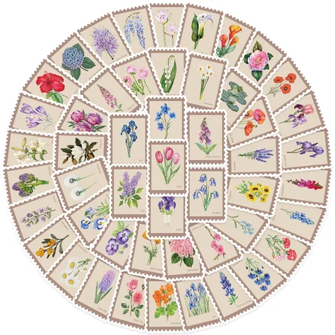 Vintage Blumen Wasserdichte Aufkleber Botanische Briefmarken Abziehbilder Für Laptop Tagebuch Scrapbook Wasserflasche