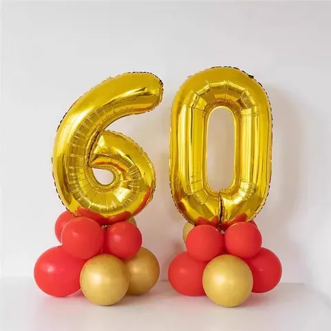 Gold Number Foil Balloon Pillar Set Birthday Party Decoration Anniversary Celebration Setup Backdrop Supplies