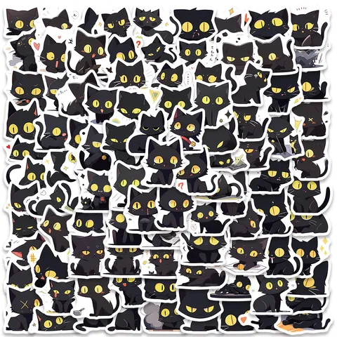 Autocollants en Vinyle Imperméables Chat Noir Mignon DécalcomANIES Graffiti Animalier Esthétique Pour Ordinateur Portable Bouteille D'Eau Téléphone DIY