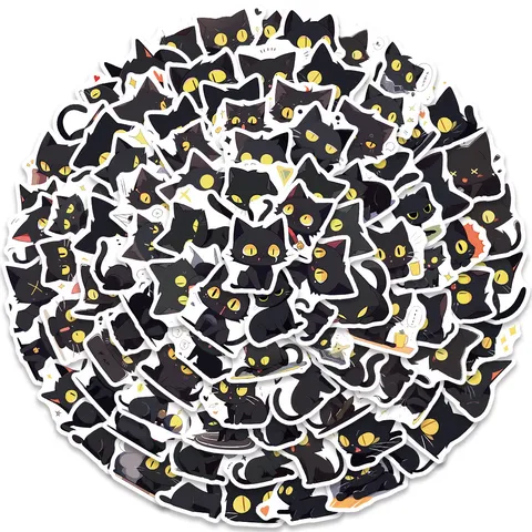 Autocollants en Vinyle Imperméables Chat Noir Mignon DécalcomANIES Graffiti Animalier Esthétique Pour Ordinateur Portable Bouteille D'Eau Téléphone DIY