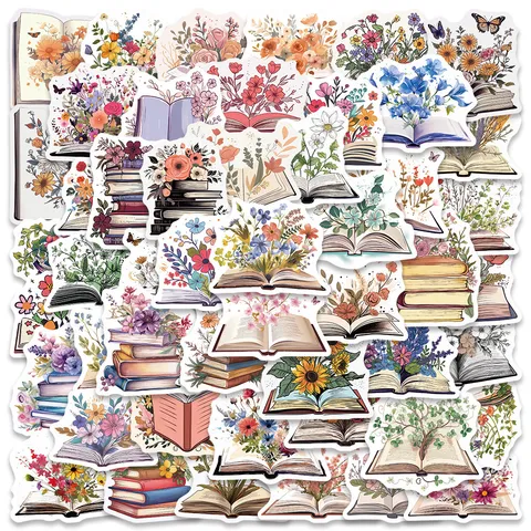 Wasserdichte Vinyl Kunst Aufkleber Ästhetische Bücher Und Blumen Graffiti Aufkleber Für Koffer Skateboard Laptop Handy