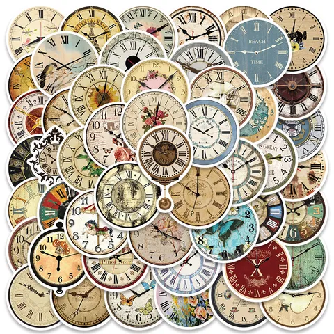 Retro Clock Stickers Vintage Waterproof PVC Decals For Luggage Notebook Computer Room Wall Decoration