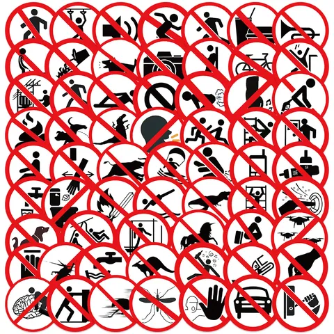 Funny Prohibited Warning Signs Stickers Waterproof PVC Graffiti Decals For Luggage Laptop Guitar Skateboard Cool Decor