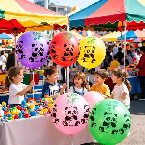 Large Panda And Heart Printed Latex Balloons Thickened Explosion Proof Outdoor Party Decoration Toys