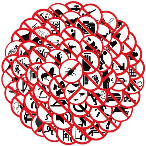 Funny Prohibited Warning Signs Stickers Waterproof PVC Graffiti Decals For Luggage Laptop Guitar Skateboard Cool Decor