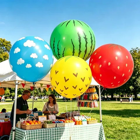Globos de Látex Redondos Gigantes con Patrón de Frutas y Nubes para Fiesta de Cumpleaños Día del Niño Decoración