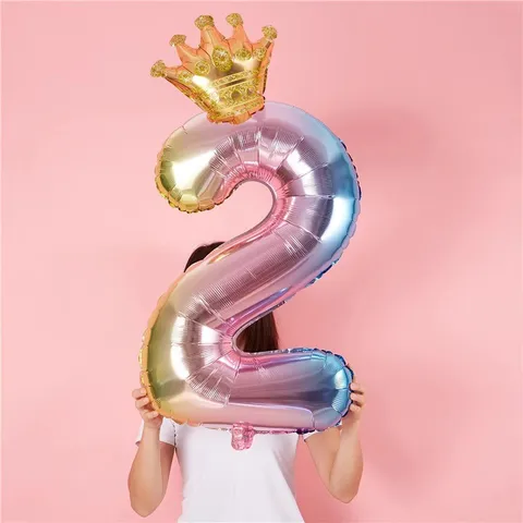 Colorful Gradient Number Foil Balloons With Crown Birthday Party Decorations Kids Birthday Balloon Decor Party Supplies