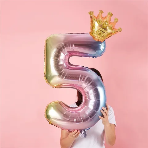 Colorful Gradient Number Foil Balloons With Crown Birthday Party Decorations Kids Birthday Balloon Decor Party Supplies