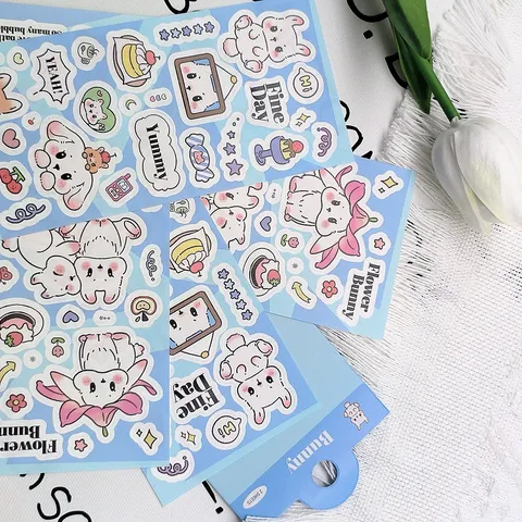 Schattig Roze en Wit Konijn Dagelijks Leven Waterdichte PET Stickers Decoratieve Decals voor Journal Telefoonhoesje