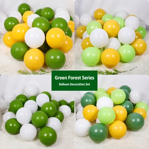 Retro Olive Green Pastel Green Yellow White Latex Balloons Set For Birthday Party School Classroom Decoration