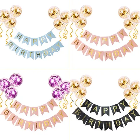 Happy Birthday Party Banner Decorations Kids Birthday Party Supplies Letter Bunting Garland With Balloons And Lights