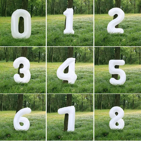 White Digital Number Foil Balloon Birthday Party Decoration Kids Baby Photography Prop Aluminum Foil Balloon