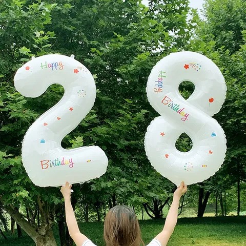 Large White Aluminum Foil Number Balloon Birthday Party Decoration Digital Balloons Kids Adult Celebration