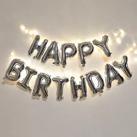 Aluminum Film Happy Birthday Letter Balloons Kids Birthday Party Background Wall Decoration Set With Hanging String