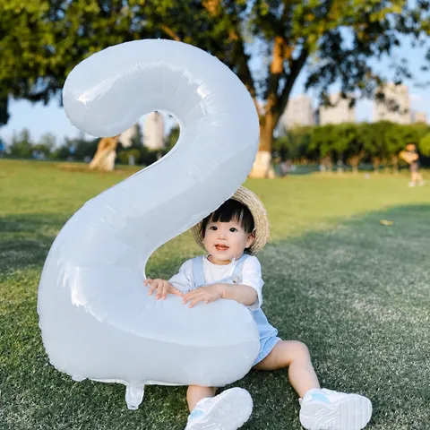 White Digital Foil Balloon Number Balloons For Birthday Party Wedding Anniversary Celebration Decoration Supplies