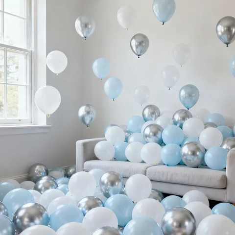 Macaron Latex Balloons White Silver Light Blue Round Balloons With Pump And Ribbon For Birthday Party Decor