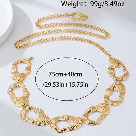 Fashion Alloy Metal Striped Disc Waist Chain Personal Elegant Adjustable Gold Belly Chain Body Accessory For Women Bikini Outfit Dress Accessory