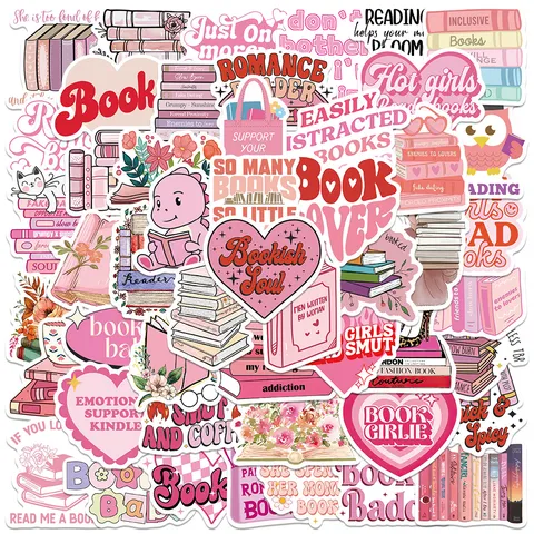 Pink Bookish Aesthetic Waterproof Vinyl Stickers Cute Reading Theme Decals For Laptop Guitar Skateboard Phone