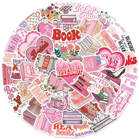 Pink Bookish Aesthetic Waterproof Vinyl Stickers Cute Reading Theme Decals For Laptop Guitar Skateboard Phone