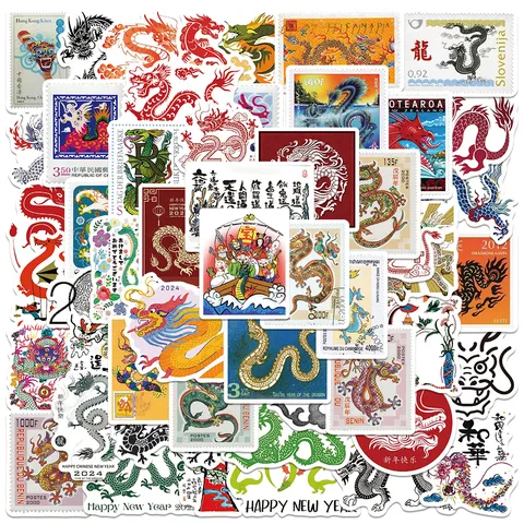 Waterproof Cartoon Dragon Postage Stamp Stickers Cute Graffiti Decals For Laptop Phone Water Bottle Luggage Decoration