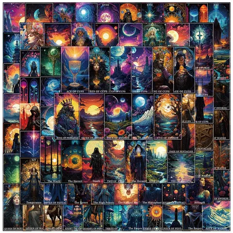 Fantasie Tarot Karten Aufkleber Wasserdicht PVC Graffiti Abziehbilder Für Laptop Koffer Skizzenbuch Ästhetische Schreibwaren