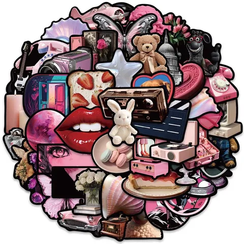 Autocollants Graffiti Rose et Noir Y2K en Vinyle pour Ordinateur Portable Valise Skateboard Bouteille d'Eau Décoration DIY