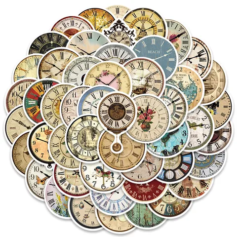 Retro Clock Stickers Vintage Waterproof PVC Decals For Luggage Notebook Computer Room Wall Decoration