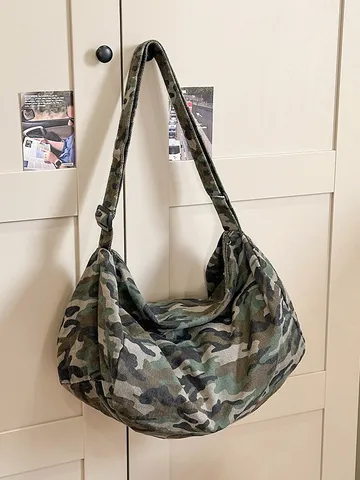 Casual Megalis Horitikotitas Canvas Crossbody Bag Gynaikeia Moda Tote Shoulder Bag Vintage Camouflage Leopard Print Handbag