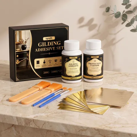 Goldfolien Kleber Set Für Möbel DIY Handwerk Handgemachte Vergoldungskleber Mit Lack Pinsel Und Goldfolie Blätter