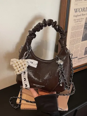 Γυναικείο Cloud Bag Πλισέ από Συνθετικό Δέρμα PU Crossbody Handbag Fashion Casual Chain Shoulder Bag Με Кρεμαστό Маργαριτάρι