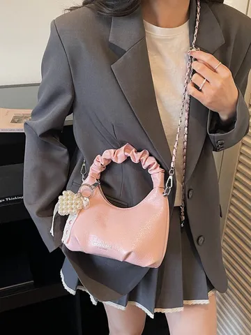 Γυναικείο Cloud Bag Πλισέ από Συνθετικό Δέρμα PU Crossbody Handbag Fashion Casual Chain Shoulder Bag Με Кρεμαστό Маργαριτάρι