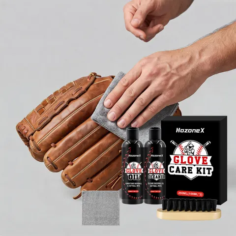 Kit di Cura per Guanto da Baseball Detergente per Pelle e Olio di Condizionamento con Spazzola e Asciugamano per Pulizia