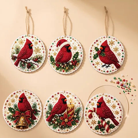 DIY Acrylic Cardinal Diamond Painting Pendant Christmas Hanging Ornament Home Decor Handmade Craft Gift
