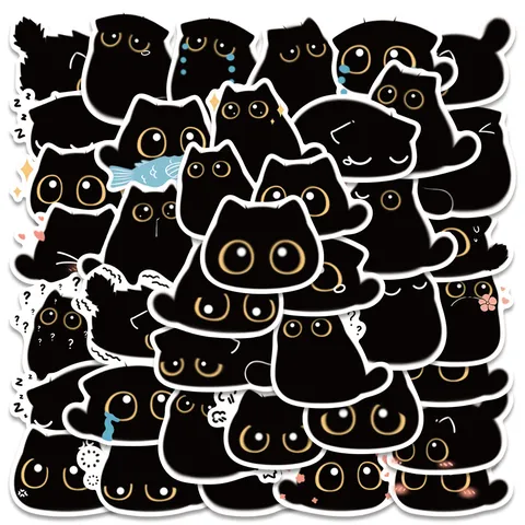 Mignons Autocollants Étanches De Chat Noir De Dessin Animé Pour Bagages Guitare Bouteille D'Eau Ordinateur Portatif