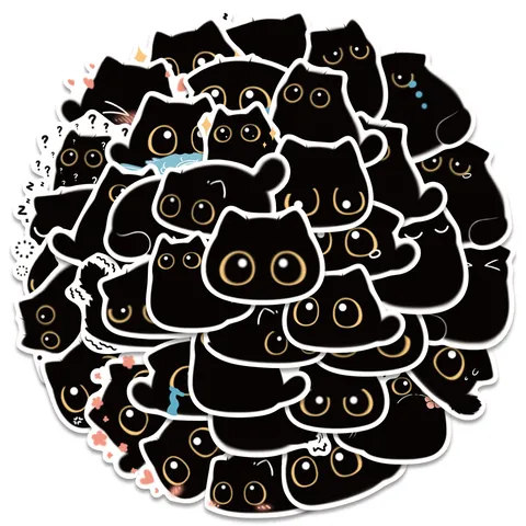 Mignons Autocollants Étanches De Chat Noir De Dessin Animé Pour Bagages Guitare Bouteille D'Eau Ordinateur Portatif