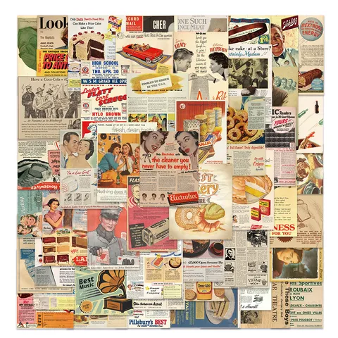 Vintage Magazine Newspaper Stickers Retro Scrapbook Decals Waterproof PVC Stationery Stickers For Luggage Laptop