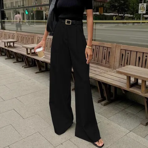 Damen Casual Hohe Taille Lose Weite Beine Anzughose Einzigartige Einfache Pendler Lange Hosen