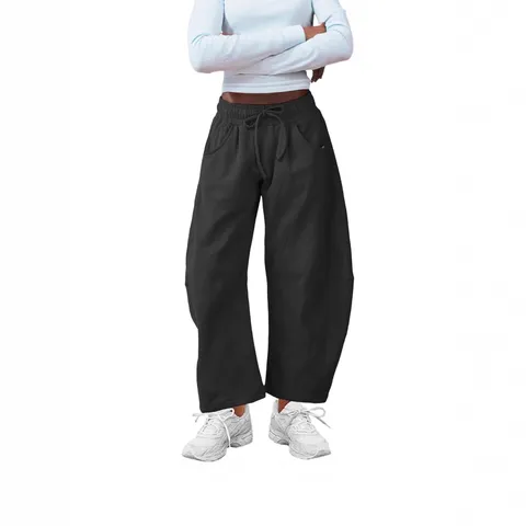 Women's Casual Drawstring Pocket Sweatpants Loose Fit High Waist Cropped Pants Summer Fashion Streetwear Daily Wear