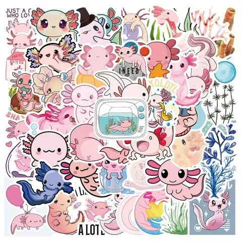 Süße Axolotl Cartoon Tier Wasserdichte Vinyl Aufkleber Für Laptop Koffer Wasserflasche DIY Dekoration