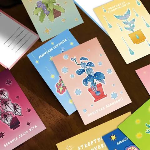 Original Magic Plant Cartoon Creative Postcards Botanical Illustration Greeting Cards For Birthday Holiday