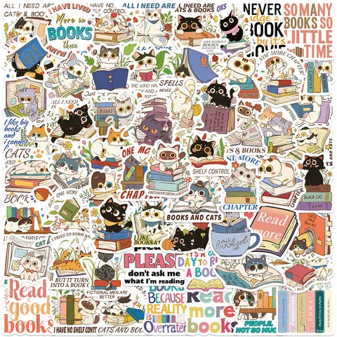 Wasserdichte Cartoon-Katzen Und Buch Aufkleber Süße Lesen Kätzchen DIY Graffiti Aufkleber Für Gepäck Laptop Handy