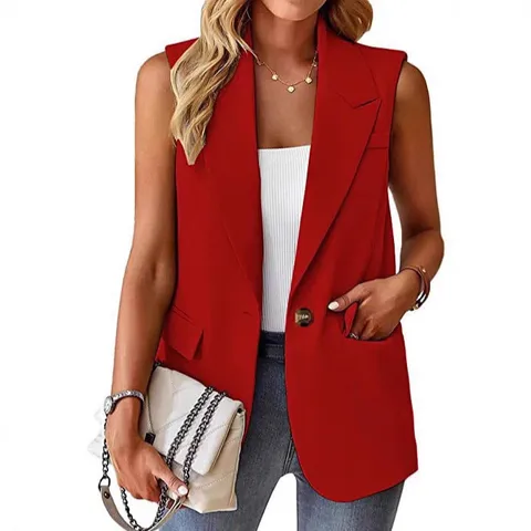 Damen Casual Revers Ein Knopf Tasche Weste Ärmellos Blazer Büro Pendler Open Front Gilet