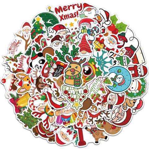 Weihnachten Wasserdichte Vinyl Graffiti Aufkleber Süßer Cartoon Weihnachtsmann Schneemann Rentier Aufkleber Für Gepäck Flasche