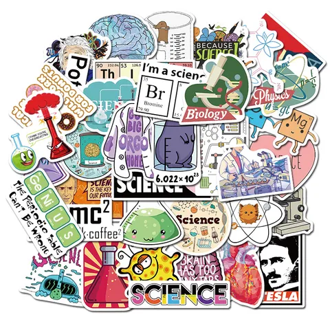 Wissenschaft Labor Aufkleber Wasserdicht PVC Abziehbilder 50 Stk Wissenschaft Thema Graffiti Aufkleber Für Schreibwaren Laptop