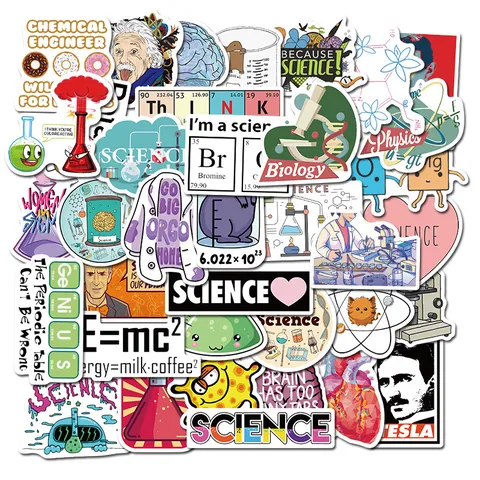 Wissenschaft Labor Aufkleber Wasserdicht PVC Abziehbilder 50 Stk Wissenschaft Thema Graffiti Aufkleber Für Schreibwaren Laptop