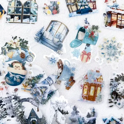 Winter Aquarell Aufkleber Transparent PET Wasserdicht Sticker Pack Für Tagebuch Wasserflasche Scrapbook Bastelbedarf