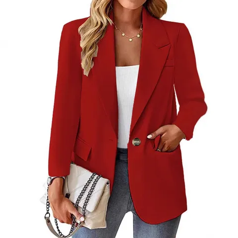 Damen Casual Einfarbig Langarm Revers Ein-Knopf Blazer Jacke Elegante Büro Pendler Anzug Oberbekleidung