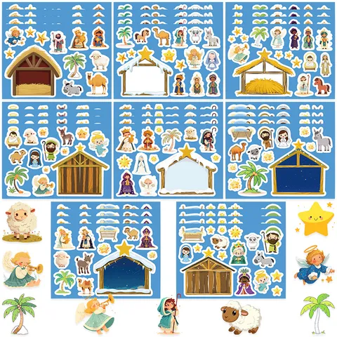 Nativity Theme Waterproof PVC Stickers DIY Scrapbook Decals Cute Cartoon Religious Jesus Birth Sticker For Notebook