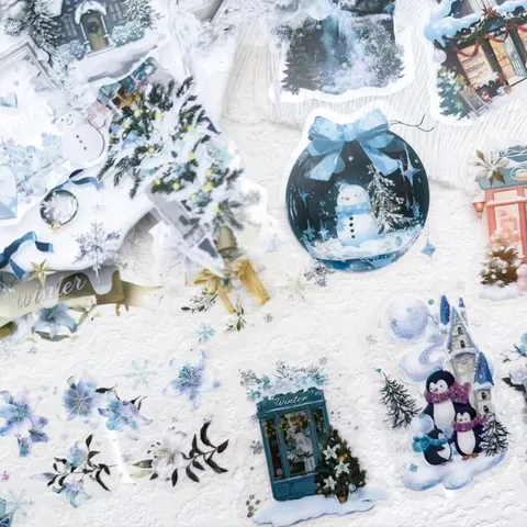 Winter Aquarell Aufkleber Transparent PET Wasserdicht Sticker Pack Für Tagebuch Wasserflasche Scrapbook Bastelbedarf
